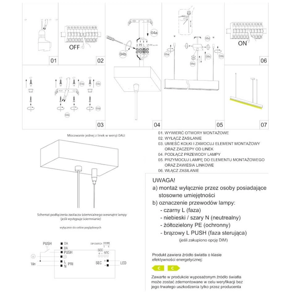 Lampa prostokątna zwisowa Lupinus 5115015203-1 Elkim LED 56W 4000K liniowa czarna