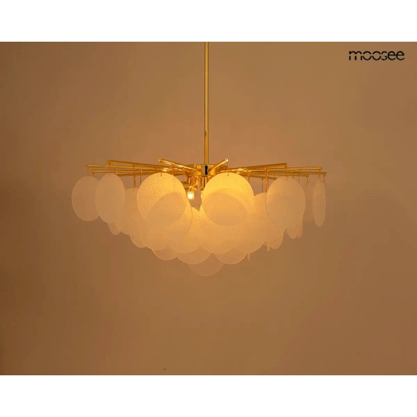 Szklana wisząca lampa SUONO złota biała MSE1501100567 6xE14 glamour