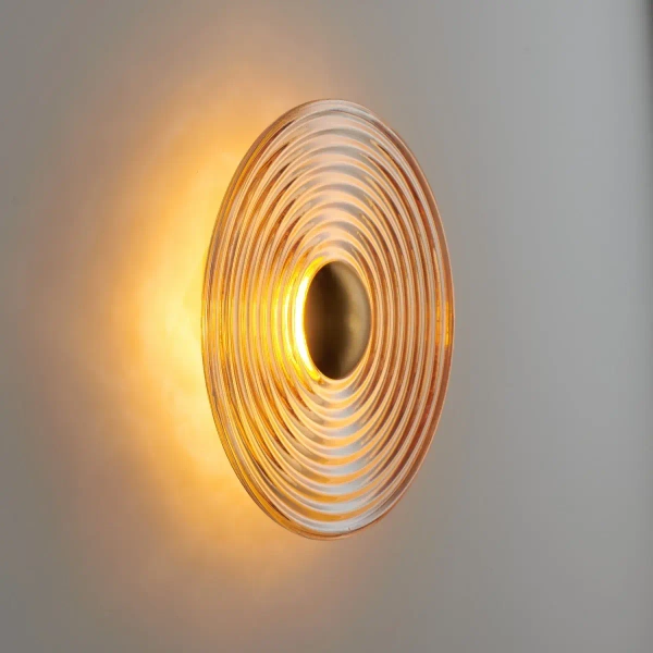 Kinkiet ścienny HELIOS ST-X007W bursztynowy złoty metalowy szklany LED 3W 3000K do salonu