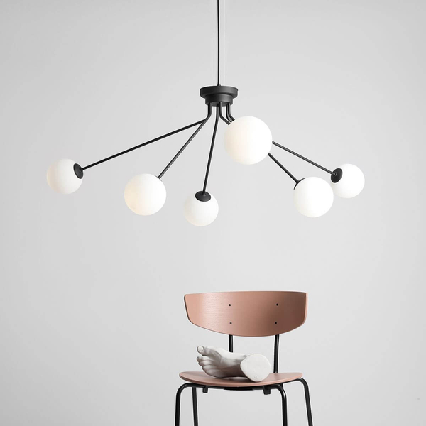 Wisząca lampa salonowa Holm 1082K1 Aldex szklane kule stick czarne białe