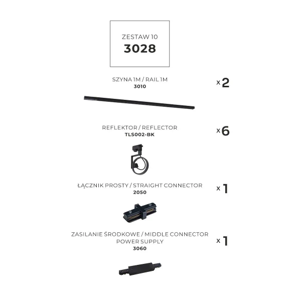 Szynowy zestaw z lampami jednoobwodowy 3028 do kuchni czarny