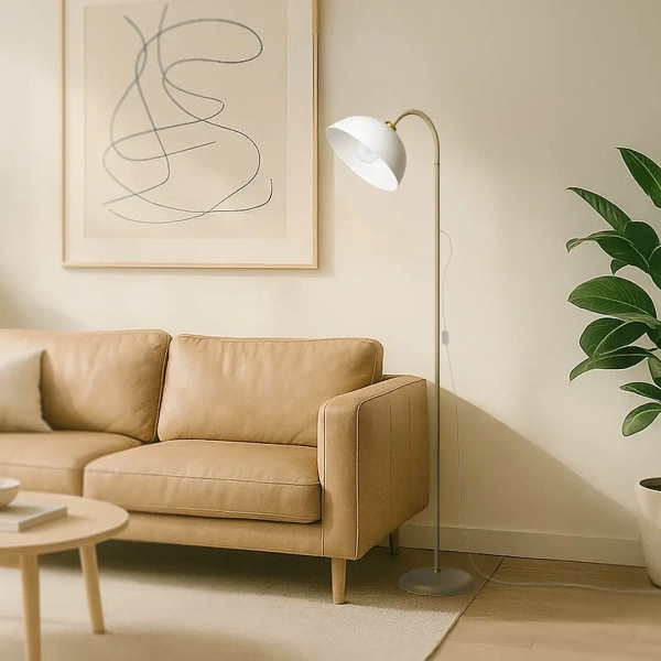 Lampa podłogowa do salonu Zack ML2338 łukowa biały beżowy