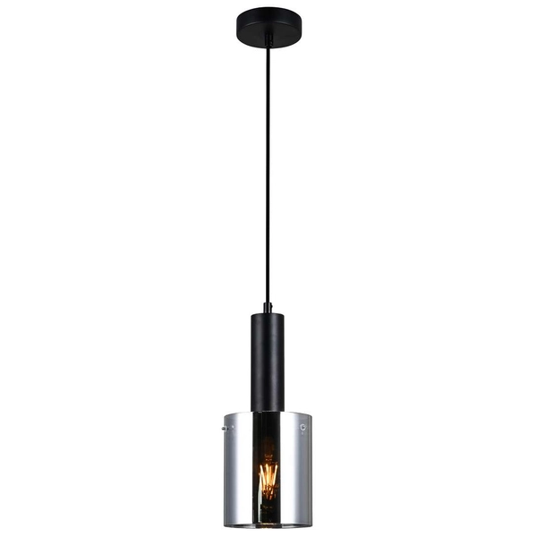 Wisząca LAMPA loftowa SARDO PND-5581-1-BK+SG Italux skandynawska OPRAWA szklany ZWIS okrągła tuba przydymiona czarna