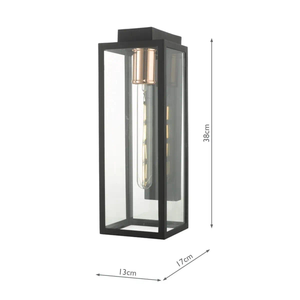 Tarasowa lampa ścienna Naxos NAX1522 szklana prostokątna IP43 czarny