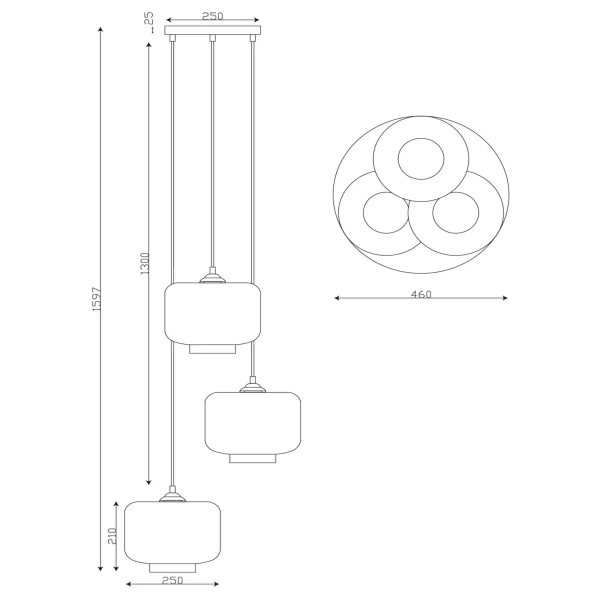 Potrójna lampa zwis MEDINE 46413/13/65 Lucide szklana szary przydymiony
