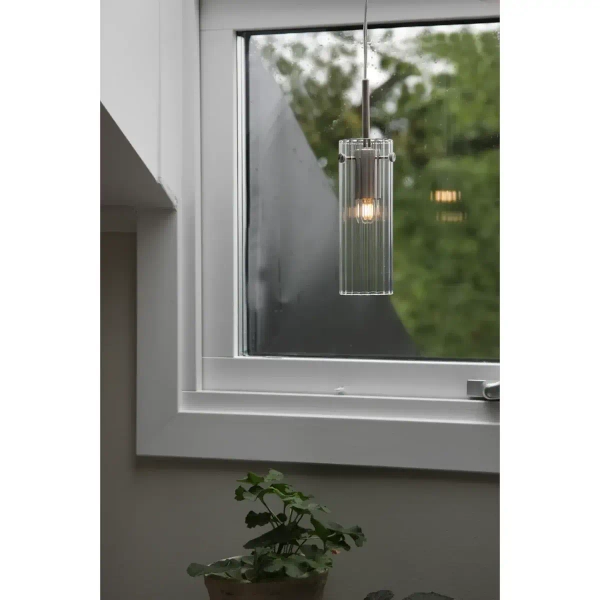 Szklana lampa zwisowa Tibia 109013 tubka żebrowana nikiel