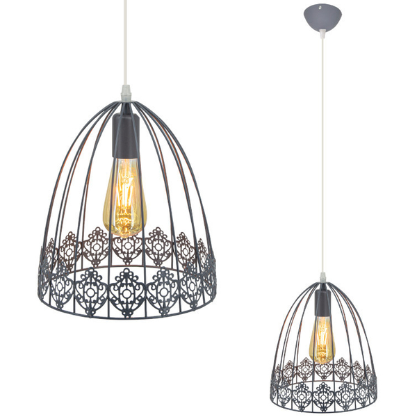 Loftowa LAMPA wisząca Klatka 6802/1 ZWIS - 02 Elem druciana OPRAWA metalowa klatka zwis szary