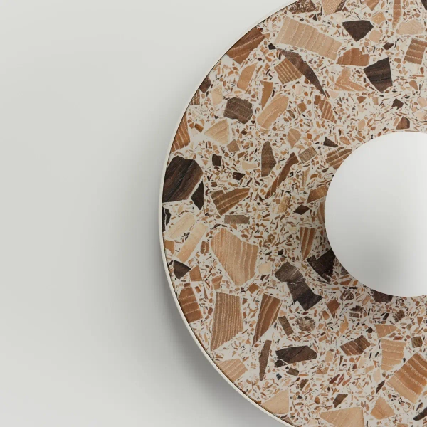 Okrągła lampa ścienna LEGRA 21414107 lastriko IP44 drewniana biała kremowa