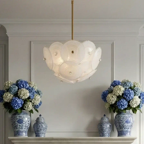 Sufitowa/wisząca lampa CONCORD mosiężny metalowy szkło ryflowane art deco do sypialni C04491BR