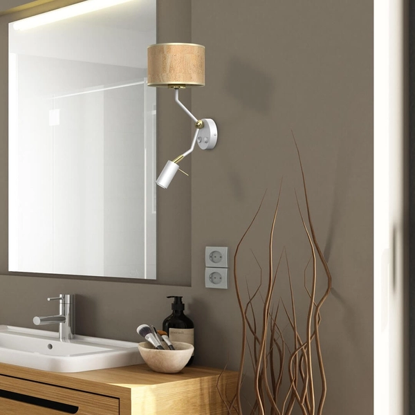 Skandynawska lampa ścienna Lino regulowana biała drewno