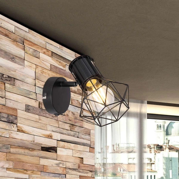 Druciana LAMPA ścienna PRISKA 54017-1 Globo regulowana OPRAWA metalowy reflektorek industrialny czarny