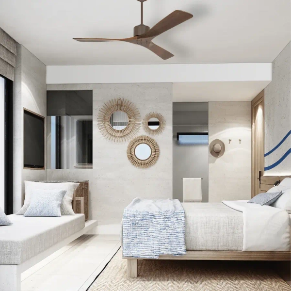 Drewniany wentylator sufitowy 19143 funkcja letnia brązowy