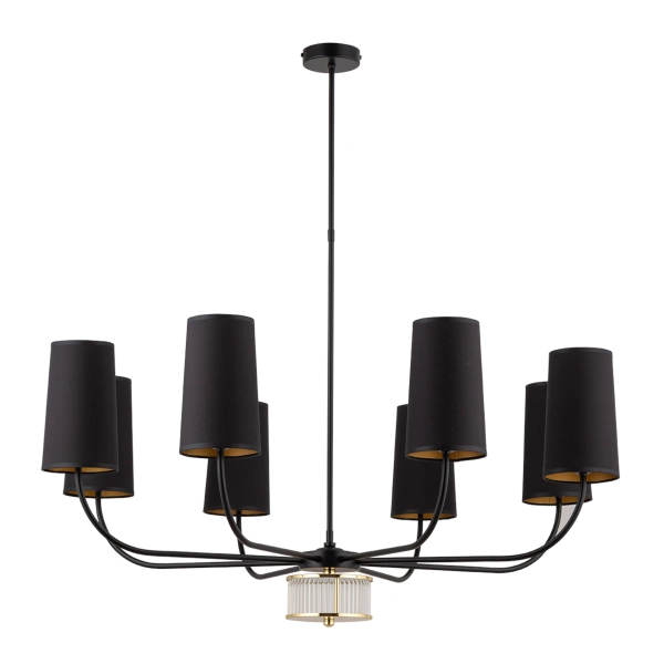 Salonowy żyrandol Pesaro PES-ZW-8 (CZ) z abażurem czarny mosiądz
