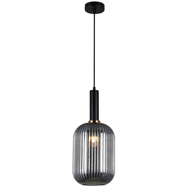 LAMPA wisząca ANTIOLA PND-5588-1L-BK+SG Italux plisowana OPRAWA szklany zwis czarny przydymiony