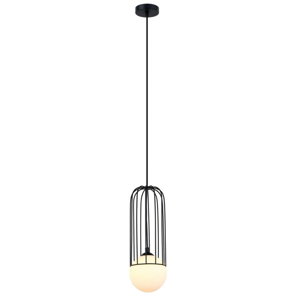 LAMPA wisząca SIMON MDM-3938/1 BK Italux druciana OPRAWA metalowa ZWIS szklana kula ball klatka loft czarna