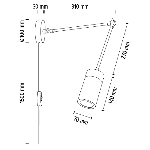 Regulowana lampa ścienna ANNICK 2419104 drewniana tuba kinkiet