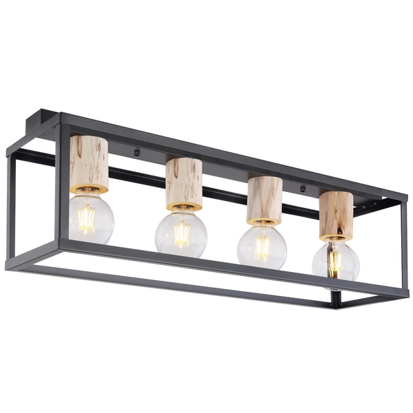 Plafon LAMPA sufitowa HAGAR 15476-4D Globo metalowa OPRAWA skandynawska klatka prostokątna hygge czarna drewniana czarna drewni