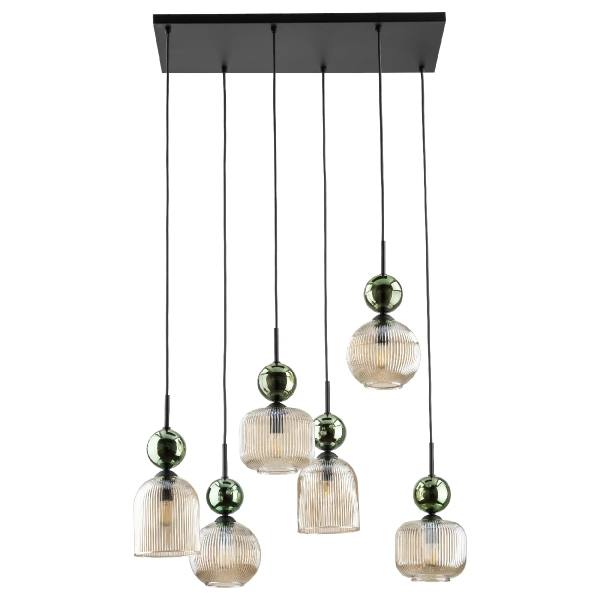 Glamour lampa zwisająca Sophia Green 11150 klosze żebrowane zielony