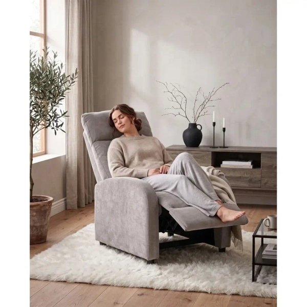 Fotel wypoczynkowy RELAX PREMIUM jasnoszary KH1501100392 z podnóżkiem