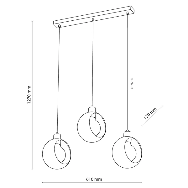 Lampa zwisająca do salonu Cyklop 2753 TK Lighting potrójna czarna patyna