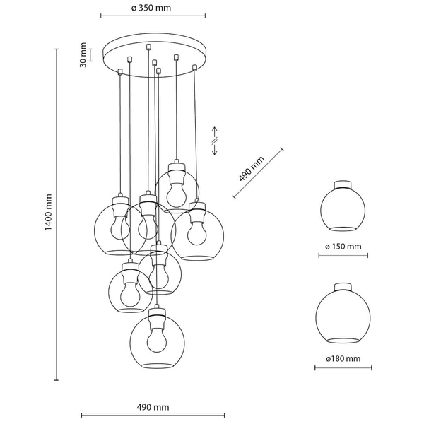 Kaskadowa lampa wisząca Cubus 10246 kule do kuchni multikolor