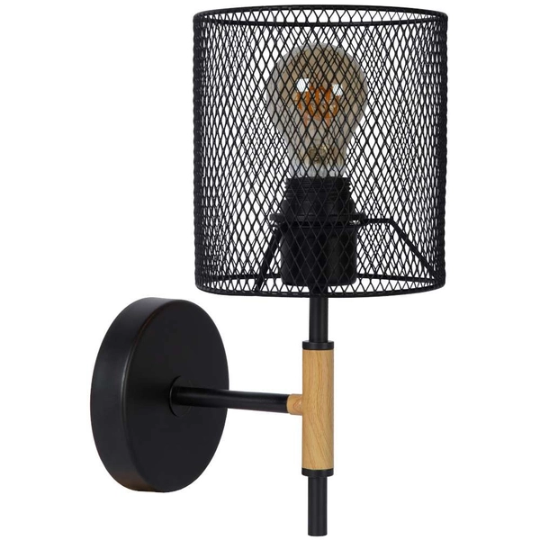 Loftowa LAMPA ścienna BASKETT 45259/01/30 Lucide metalowa OPRAWA druciany kinkiet czarny drewno