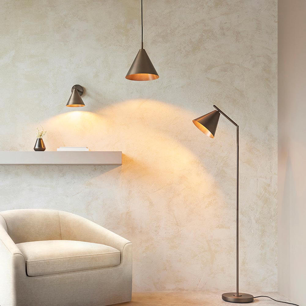 Podłogowa lampa z regulacją 102895 Endon stożek do salonu brąz antyczny