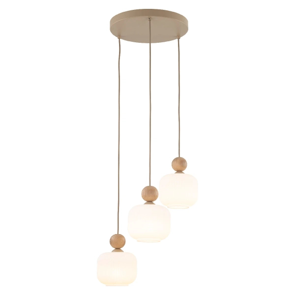 Ekologiczna lampa wisząca Ballo 11050 mleczne kule drewniana brązowy