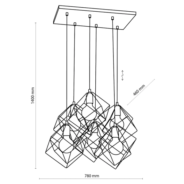Wielopunktowa lampa zwisowa Alambre 2779 TK Lighting klatki czarne złote