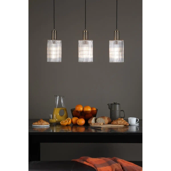 Szklana lampa zwisająca Nikolas NIK0140-E01 żebrowana szklana mosiądz