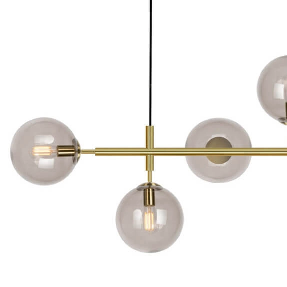 Modernistyczna lampa wisząca ALISA LP-005/6P TR Light Prestige metalowa oprawa szklane kule zwis złoty przezroczysty