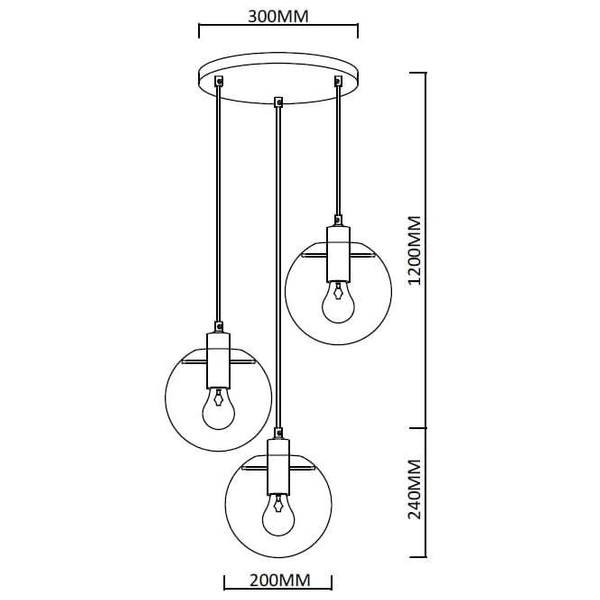 Industrialna LAMPA wisząca PUERTO LP-004/3P BK Light Prestige szklana OPRAWA loftowy ZWIS kaskada kule przezroczyste czarne