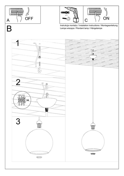 LAMPA wisząca SL.0248 szklana OPRAWA zwis kula przezroczysta