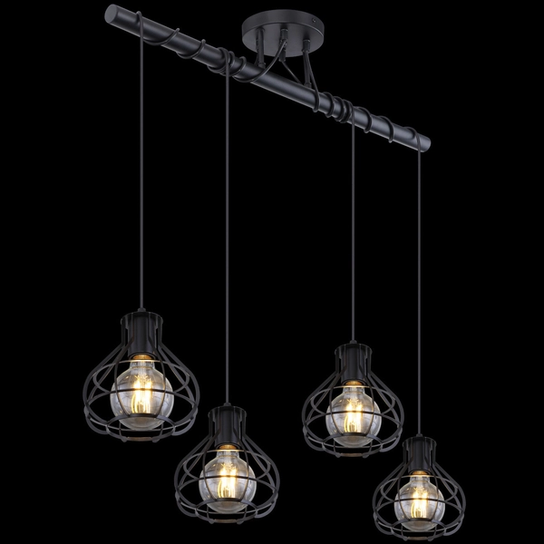 Wisząca LAMPA industrialna CLASTRA 15388-4D Globo druciana OPRAWA metalowy ZWIS na listwie czarny