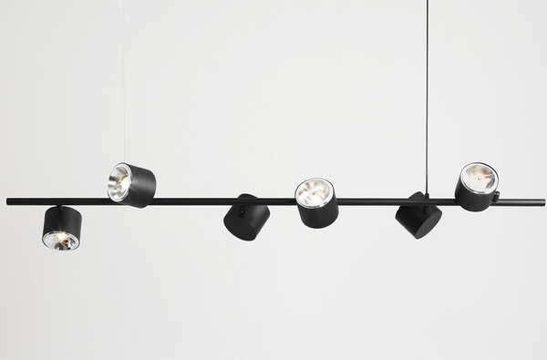 Wisząca lampa metalowa Bot 1047K Aldex loftowa na listwie nad wyspę czarna