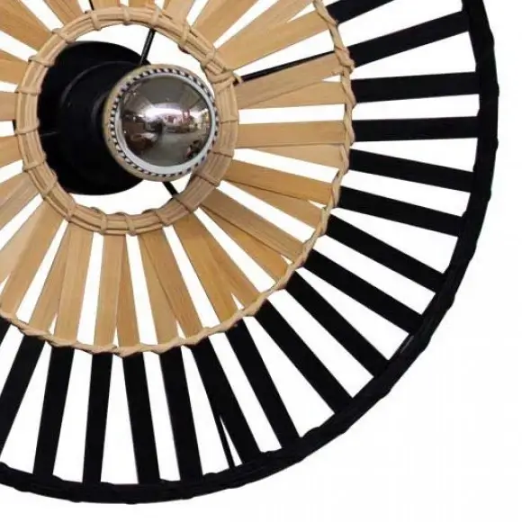 Naturalna ścienna lampa 19253 okrągła do jadalni bambus czarny