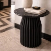 Drewniany stolik kawowy LEVANTE MM001501100336 czarny dekor marmuru 50cm