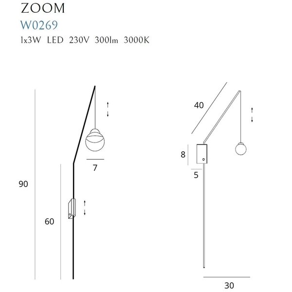 Kinkiet na wysięgniku ZOOM W0269 Maxlight LED 3W 3000K metal czarny