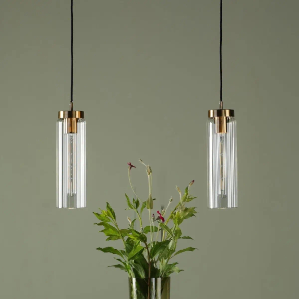 Wisząca lampa vintage Jodelle JOD0163 szklana tuba polerowany brąz
