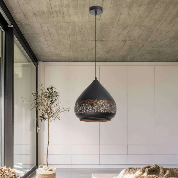 LAMPA wisząca KAIA 2278 Rabalux ażurowa OPRAWA orientalny zwis czarny złoty