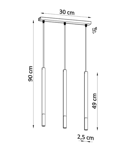 Wisząca LAMPA tuby SL.0892 metalowa OPRAWA zwis na listwie czarny złoty