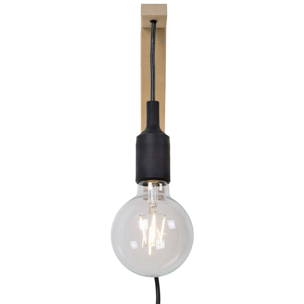 Kinkiet LAMPA ścienna FIX WALL 08208/01/30 Lucide metalowa OPRAWA na przewodzie czarna drewno