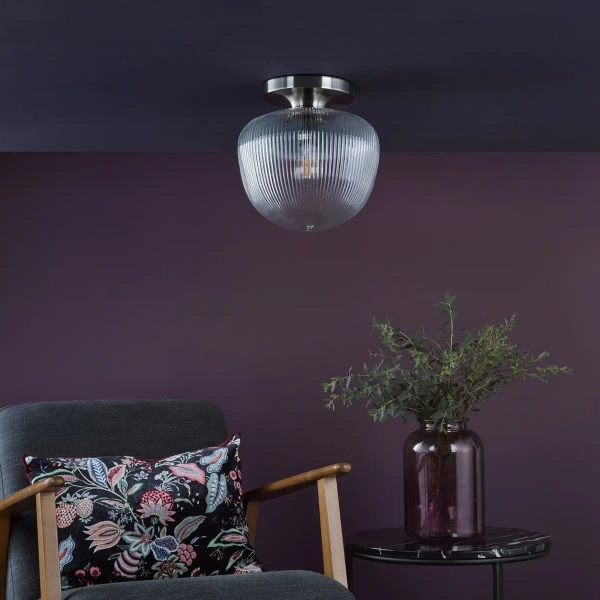 Szklana lampa sufitowa do jadalni Abrielle ABR5208 ryflowany nikiel