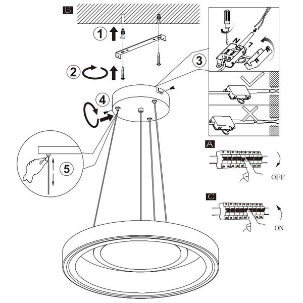 LAMPA wisząca GOFFI 48398-40H Globo metalowa OPRAWA okrągła LED 40W 3000K - 6000K zwis biała