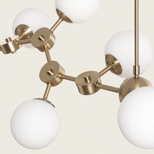 Szklana lampa wisząca Gambino ABR-ZWZL-10XE27 Abruzzo molekuły biały złoty