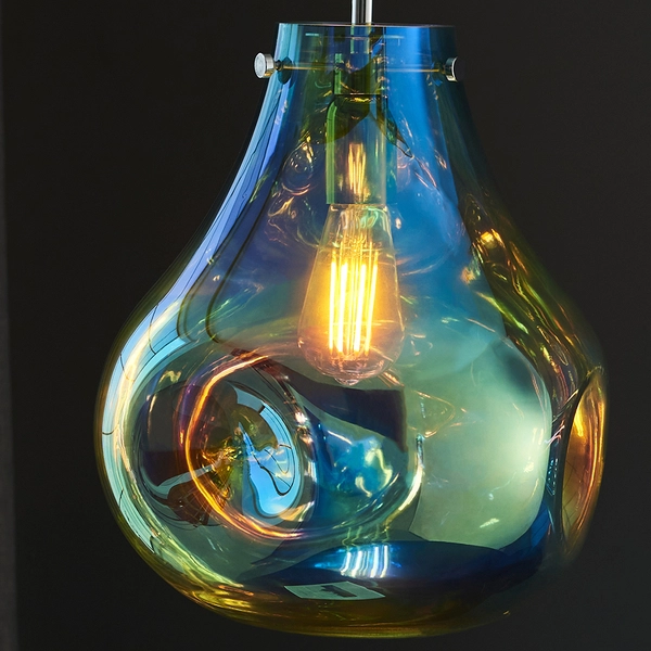 Lampa zwisowa gruszka L&-199791 Light& szkło benzynowe niebieskie