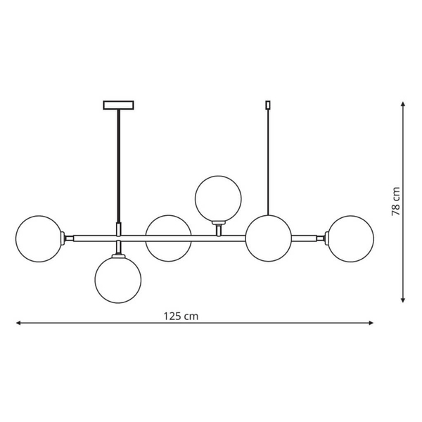 Modernistyczna lampa wisząca ALISA LP-005/6P BK/WH Light Prestige metalowa oprawa szklane kule zwis złoty biały