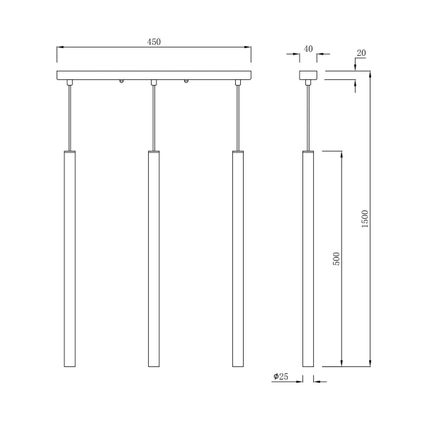 Lampa punktowa wisząca Lungo LP-894/3L BK Light Prestige zwis czarny