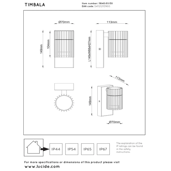 Nowoczesny zewnętrzny kinkiet Timbala 11840/01/30 tubka IP44 czarny