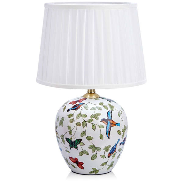 Abażurowa LAMPA stołowa MANSION 107040 Markslojd ceramiczna LAMPKA klasyczna wzorki retro ptaki biały